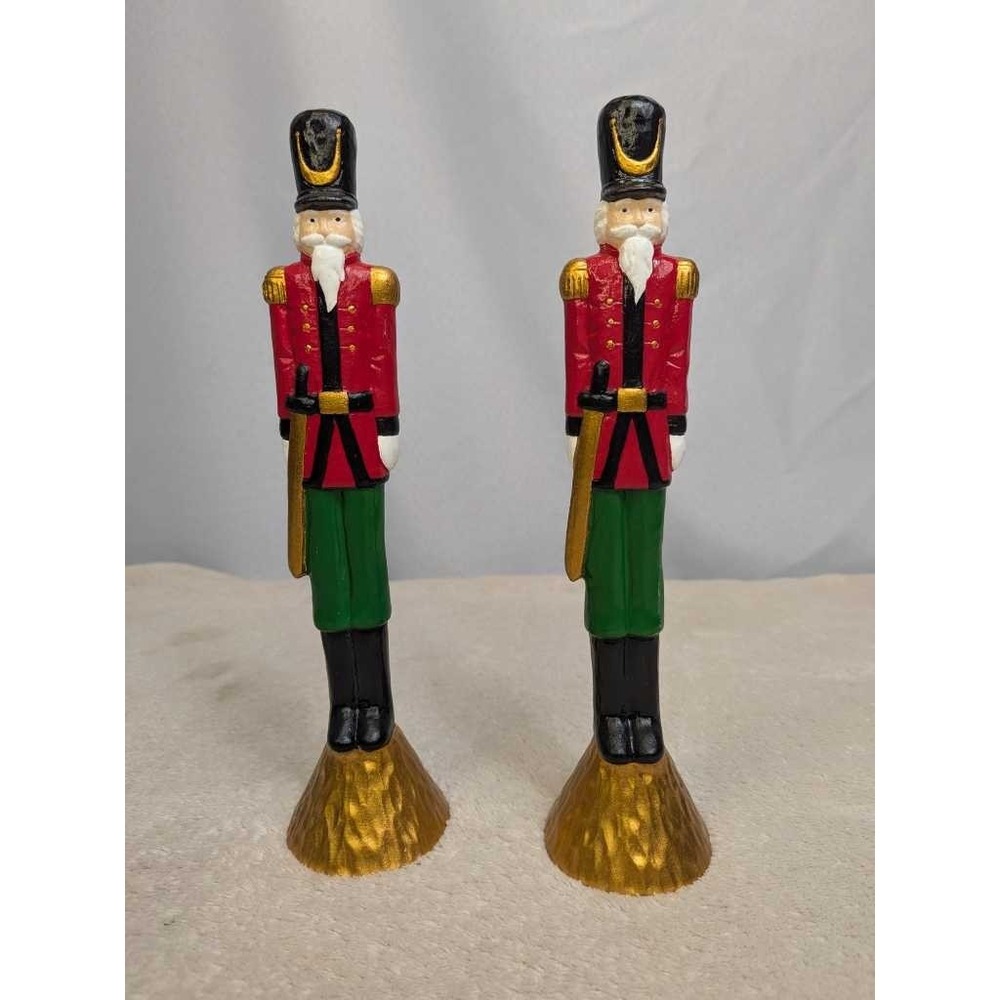 Lot of 2 Vintage Scioto Nutcracker Figurines Red Gold Green Christmas Decor